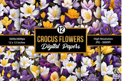 Crocus Flowers Seamless Patterns