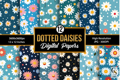 Daisy &amp; Polka Dots Flowers Seamless Patterns