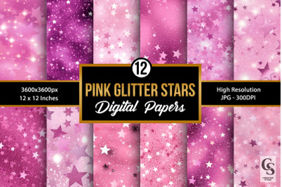 Pink Glittery Stars Pattern Digital Papers