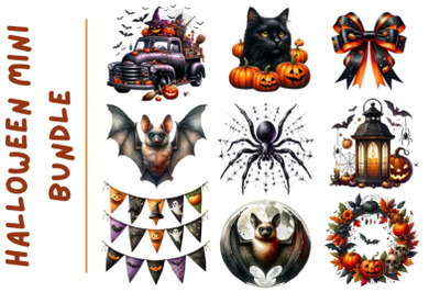 Halloween Clipart | Cat&2C; Truck&2C; Wreath&2C; Lantern&2C; Spider&2C; Bat