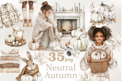 Neutral Autumn Clipart | Fashion Illustration Set