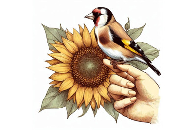 A goldfinch perched on a sunflower