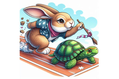 A rabbit and a turtle racing to the finish line