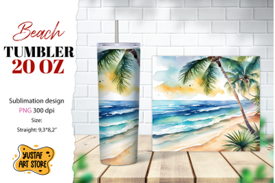 Beach tumbler wrap. Summer tumbler sublimation design