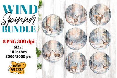 Christmas deer wind spinner bundle. Winter sublimation PNG