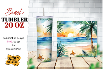 Beach tumbler wrap. Summer tumbler sublimation design