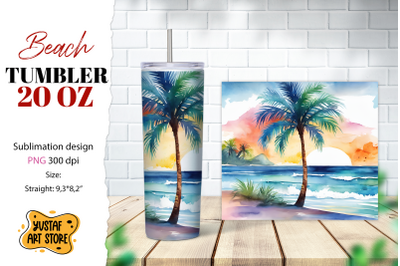 Beach tumbler wrap. Summer tumbler sublimation design