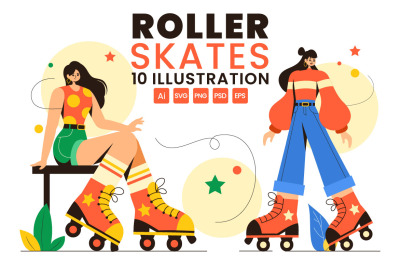 10 Riding Roller Skates Illustration