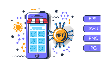 Online NFT Market On Smartphone Illustration