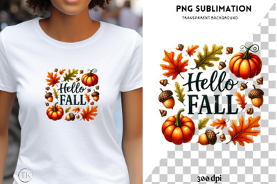 Hello Fall PNG, Cute Pumpkin and Leaves Digital Print, Pumpkin Season