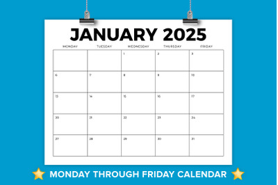 2025 8.5 x 11 Inch Bold Mon-Fri Calendar