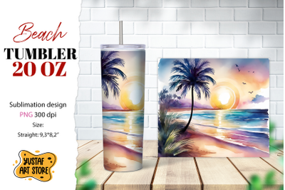 Beach tumbler wrap. Summer tumbler sublimation design