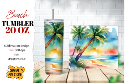 Beach tumbler wrap. Summer tumbler sublimation design