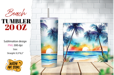 Beach tumbler wrap. Summer tumbler sublimation design