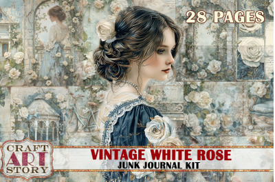 Vintage White Rose Junk Journal Kit,scrapbook papers