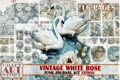 Vintage White Rose Junk Journal Kit ADDON,scrapbook papers