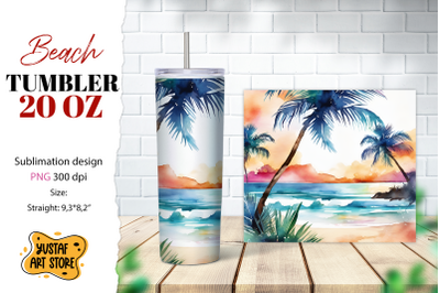 Beach tumbler wrap. Summer tumbler sublimation design