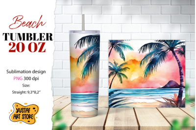 Beach tumbler wrap. Summer tumbler sublimation design