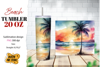 Beach tumbler wrap. Summer tumbler sublimation design