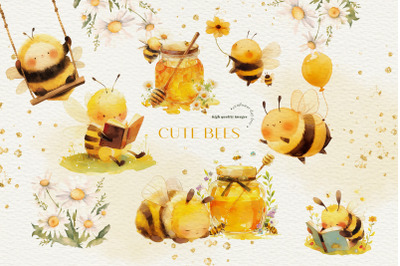 Cute Bees and Daisy Flower Clipart