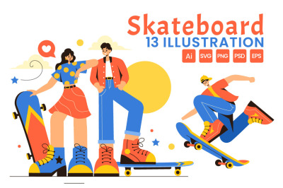 13 Skateboard Sport Illustration