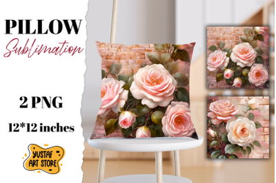 Rose gold pillow sublimation. 2 flowers pillow design