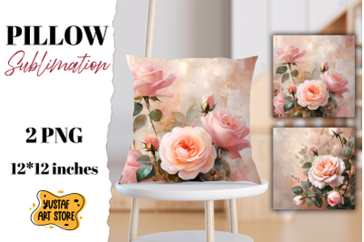 Rose gold pillow sublimation. 2 flowers pillow design