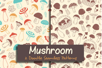 Mushroom Doodle Seamless Patterns EPS JPG PNG