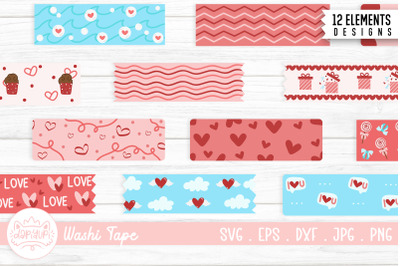 Valentine Washi Tape Clipart SVG Bundle | Washi Tape Sticker