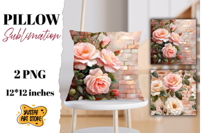 Rose gold pillow sublimation. 2 flowers pillow design