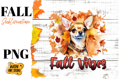 Fall sublimation design. Fall dog sublimation. Chihuahua PNG