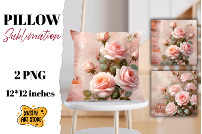 Rose gold pillow sublimation. 2 flowers pillow design