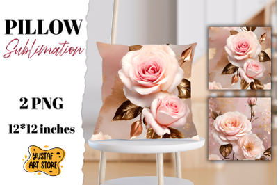 Rose gold pillow sublimation. 2 flowers pillow design