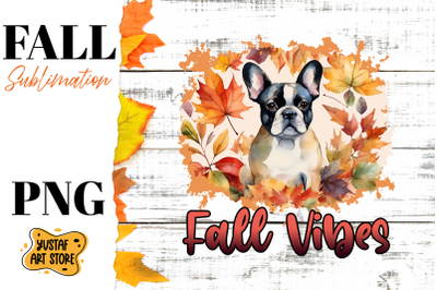 Fall sublimation design. Fall dog sublimation.French bulldog