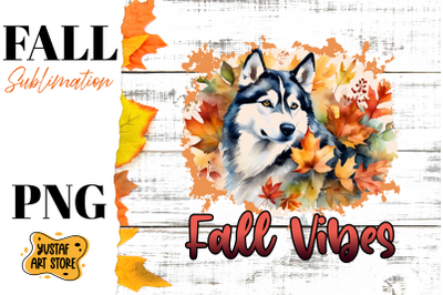 Fall sublimation design. Fall dog sublimation. Husky PNG