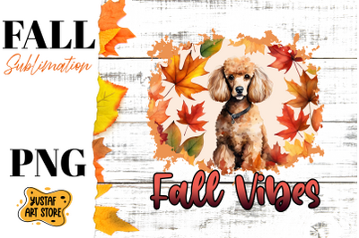 Fall sublimation design. Fall dog sublimation. Poodle PNG