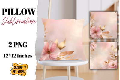 Rose gold pillow sublimation. 2 flowers pillow design