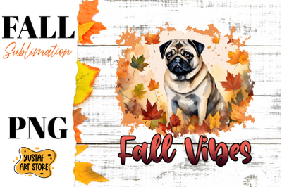 Fall sublimation design. Fall dog sublimation. Cute pug