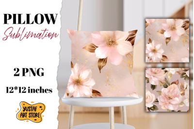 Rose gold pillow sublimation. 2 flowers pillow design