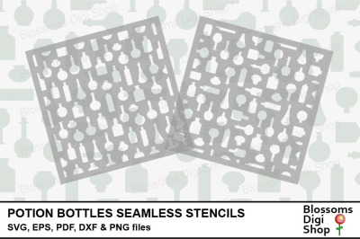 Potion Bottles Seamless Stencils&2C; SVG&2C; EPS&2C; PDF&2C; DXF &amp;amp; PNG files