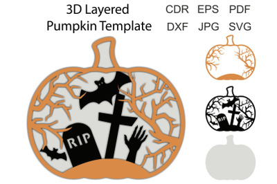 3D Layered Halloween Pumpkins svg template for laser and paper cutting