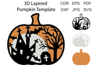 3D Layered Halloween Pumpkins svg template for laser and paper cutting