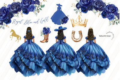 Royal Blue Princess Boots Clipart, Blue Mexican Flowers