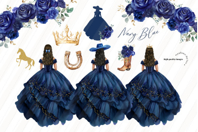 Navy Blue Charro Quinceanera Dresses clipart, Boots Clipart