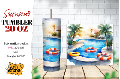 Pool tumbler wrap. Summer tumbler sublimation design