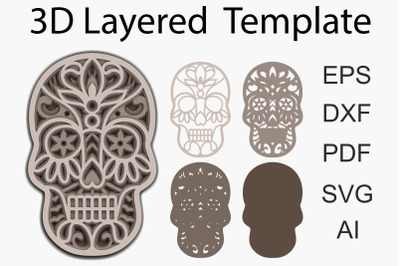 3d Layered Sugar Skull SVG Template