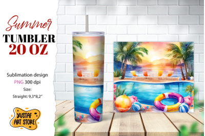 Pool tumbler wrap. Summer tumbler sublimation design