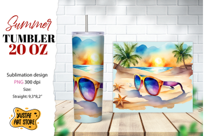 Beach tumbler wrap. Summer tumbler sublimation design