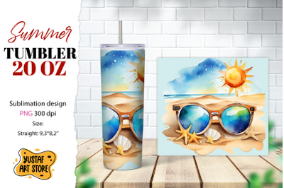 Beach tumbler wrap. Summer tumbler sublimation design