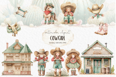 Cowgirl watercolor clipart